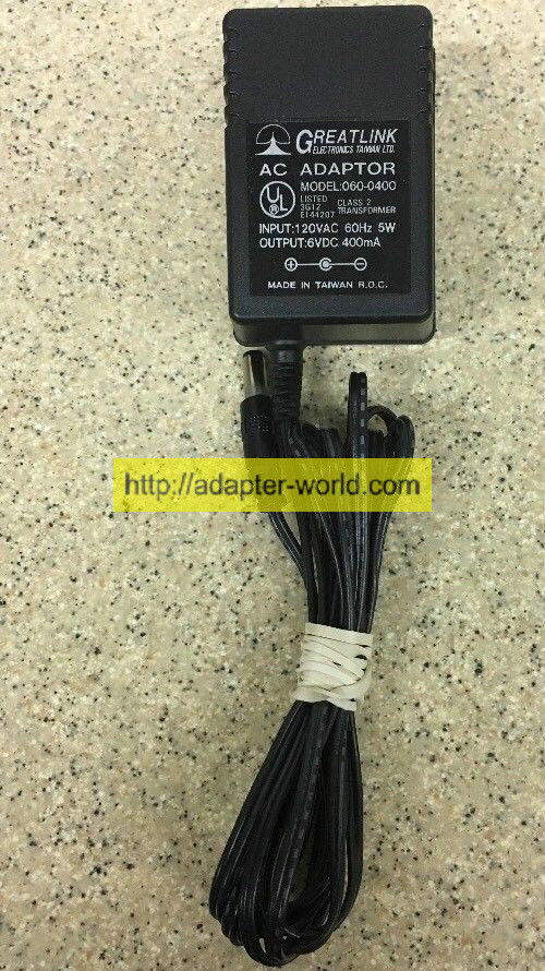 *100% Brand NEW* Greatlink Electronics Model 060-0400 Class Transformer Output 6VDC AC Adaptor Free shipping!